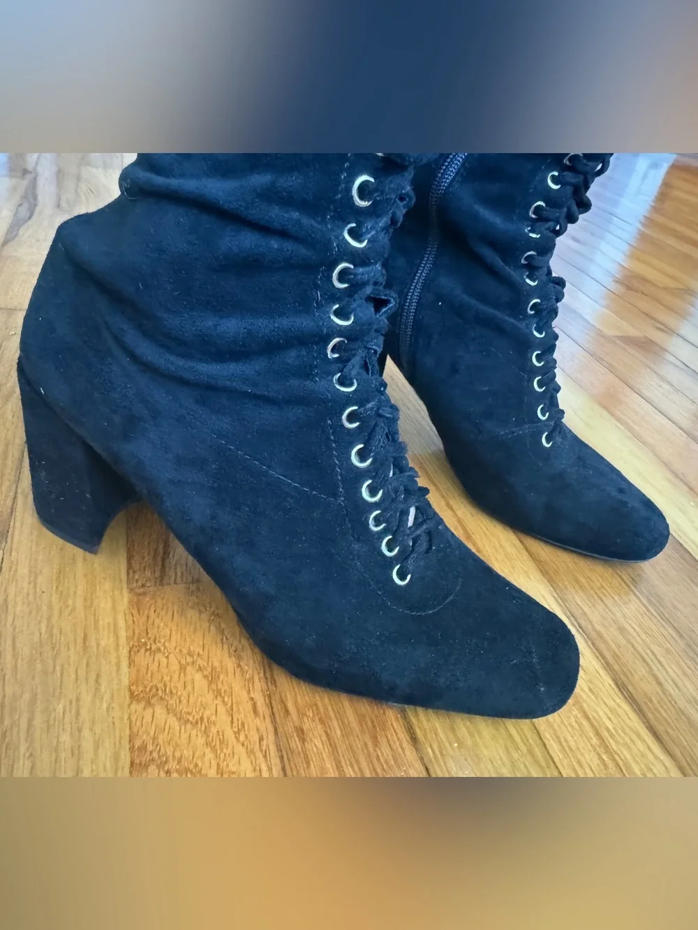 Jeffrey Campbell Black Suede Over-the-Knee Lace-Up Suede Heeled Boots
